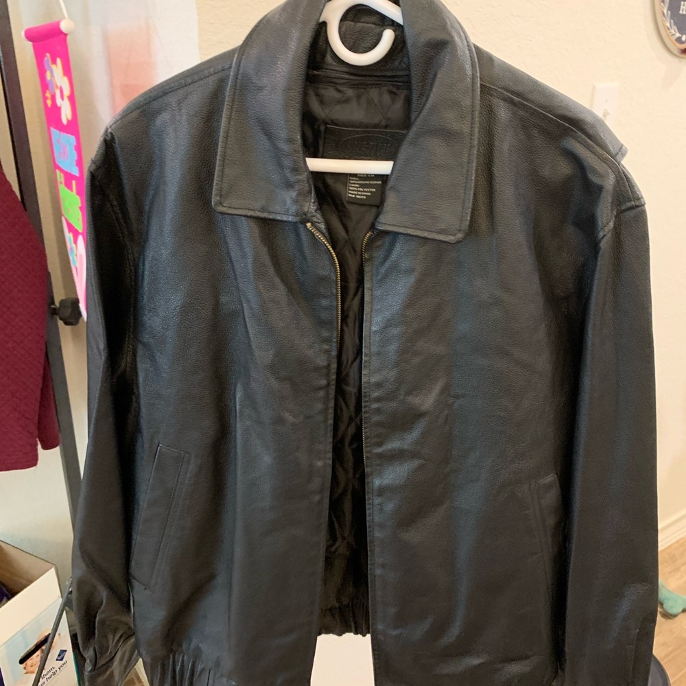 Leather bomber jacket